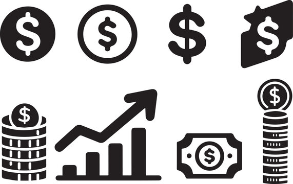 Money increase icon with arrow symbol, dollar decrease icon . profit and lose money vector icons - Cost rising icon vector art
