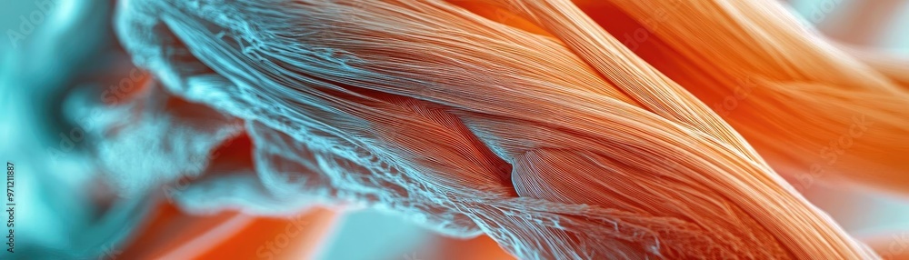 Poster close-up view of dynamic muscle fibers showcasing intricate details and vibrant colors, highlighting