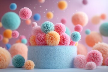 Vibrant Pompon Podium - Soft 3D Illustration for Promotions and Events