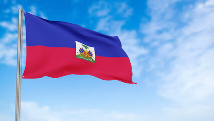 Haiti flag in the blue sky.Haiti 3d flag floating in the wind with a blue sky in the background