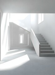 Obraz premium Modern Minimalist White Staircase Interior Design