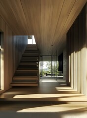 Modern Wooden Staircase in a Contemporary Home Interior