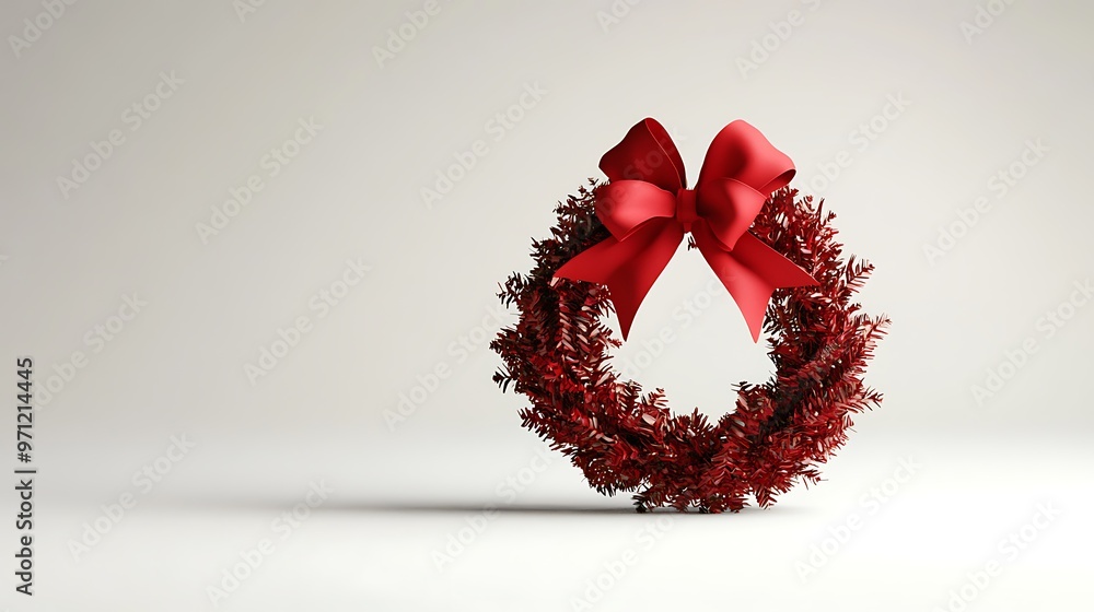 Aufkleber elegant 3d render of minimalistic wreath with red ribbon on white background - side view