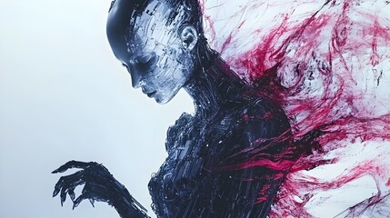 Fototapeta premium Ghostly Surreal Silhouette with Dramatic Liquid Paint Splatter and Mysterious Atmosphere