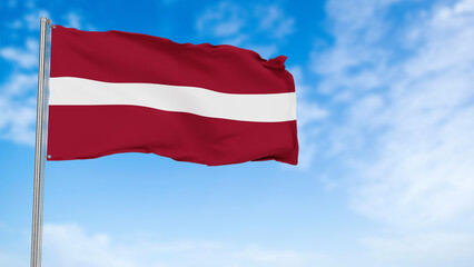 Latavia flag in the blue sky.Latavia 3d flag floating in the wind with a blue sky in the background