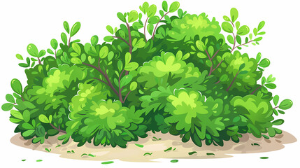 Obraz premium Cute green bush from the forest cartoon, isolated nature object for kids design. Branches and leaves of a fluffy bush isolated on a white background. Vector hand drawn illustration in paper cute style