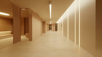 Obraz premium Modern Minimalist Interior Design Corridor with Wooden Walls