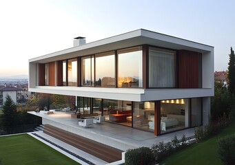 Fototapeta premium Modern Architecture House with Large Windows
