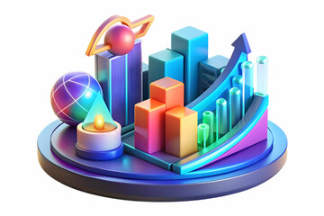 3D Abstract Glowing Investment Growth Concept with Vibrant Colors and Light Effects - Digital Art Symbolizing Financial Success and Prosperity on White Background