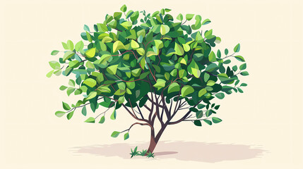 Fototapeta premium Cute green bush from the forest cartoon, isolated nature object for kids design. Branches and leaves of a fluffy bush isolated on a white background. Vector hand drawn illustration in paper cute style