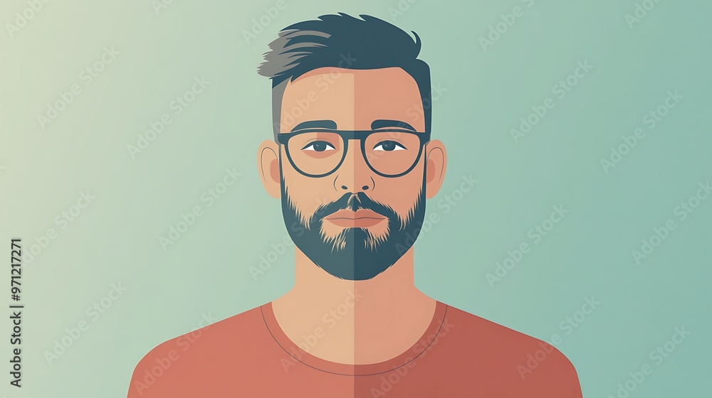 Poster modern minimalist flat illustration of a man in muted colors on vector-style background