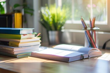 Student's desk with blank books