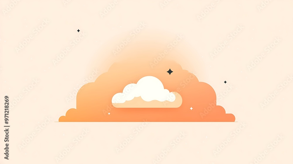Poster serene cloudscape in minimalist flat design with vector sky background - soft colored clipart style 