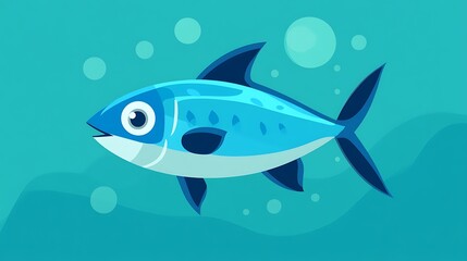 Obraz premium Minimalist Flat Fish Illustration in Oceanic Colors on Vector-Style Background