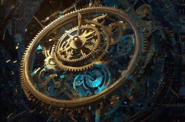 Obraz premium Fragments of Time: A Surreal Exploration of a Shattered Clock