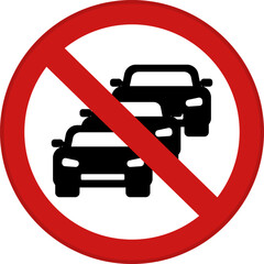 Red Sign No Traffic Jam. Warning Road Sign. Car Congestion on the Road. Vector Icon