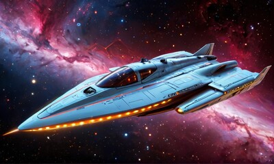Obraz premium Starship Soaring in Nebula