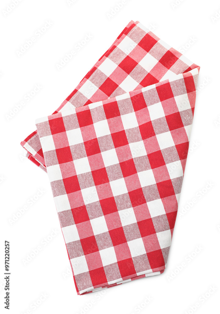 Canvas Prints Folded tablecloth with checkered pattern isolated on white, top view