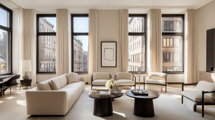 Fototapeta premium Modern Living Room with City Views