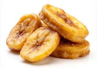 A sweet and crispy snack made with deep-fried bananas., isolated on white Background':
