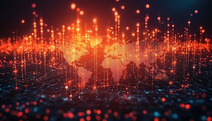 Fototapeta premium Global network and glowing connections on dark background. Digital communication technology. Abstract Business Wallpaper. Stock market banner