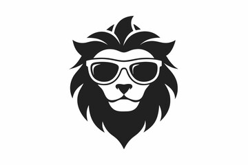 A Lion with sunglass logo icon, silhouette style, minimalist, white background 