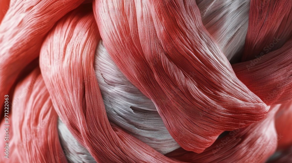 Poster close-up of intertwined strands featuring smooth textures and a blend of soft pink and white tones, 