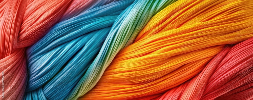 Poster vibrant strands of colorful threads create a mesmerizing textile pattern, ideal for artistic, craft,