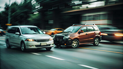 Accident and emergency for car hit crash and vehicle damaged at the scene of the accident