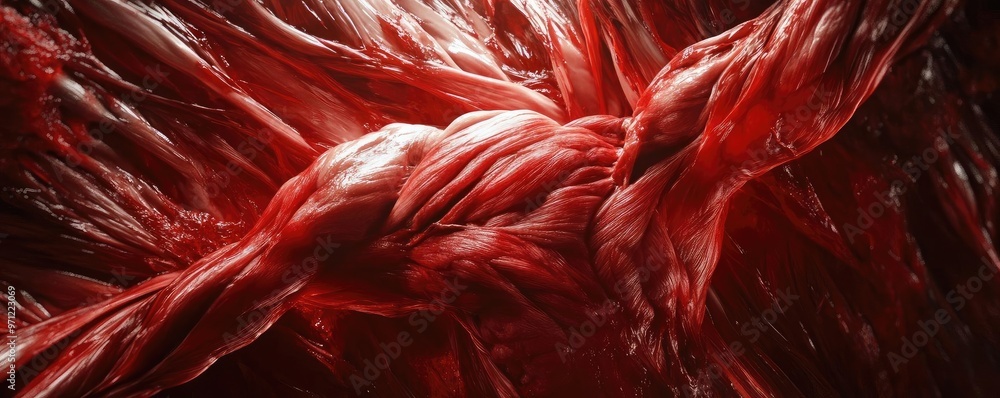 Wall mural A striking visualization of dynamic red muscle structures, conveying strength and energy in an abstract form.