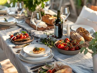 Elegant Organic Table Setting for a Healthy Feast Outdoors