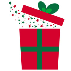 Christmas gift or present box with colourful stars emanating from the box