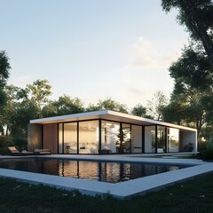 Fototapeta premium Modern Minimalist House Design with a Swimming Pool