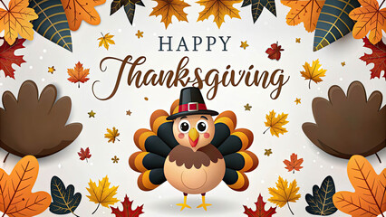 Obraz premium Happy Thanksgiving Day banner festive turkey autumn elements, for celebrating the warmth, gratitude, and joy of the holiday season