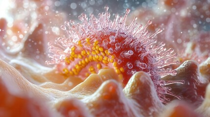 Microscopic view of a parasite latching onto a cell.