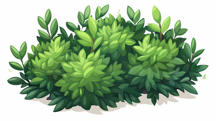 Fototapeta premium Cute green bush from the forest cartoon, isolated nature object for kids design. Branches and leaves of a fluffy bush isolated on a white background. Vector hand drawn illustration in paper cute style