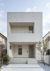 Modern Minimalist Two Story House with White Facade