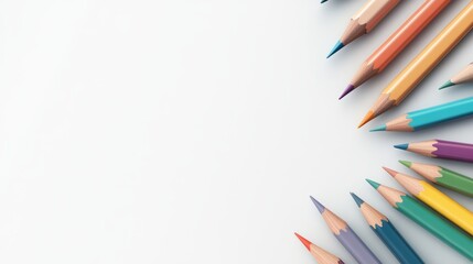 Colorful pencils arranged on a light background, perfect for artistic, educational, or creative design projects.