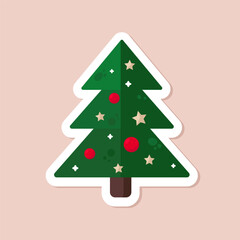 one isolated flat simple xmas tree with decorations on beige background. christmas vector simple flat art