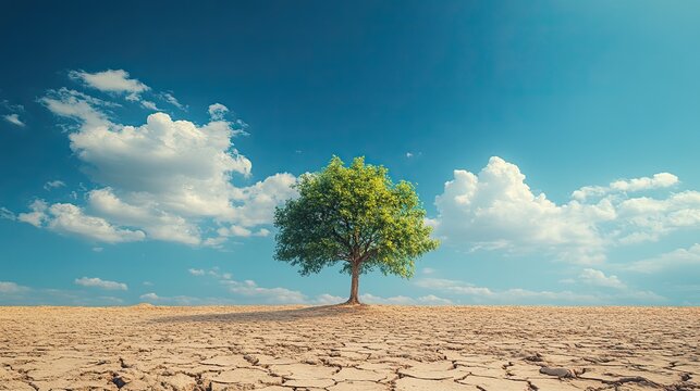 An abstract representation of resilience, featuring a single tree standing tall amidst a barren landscape.