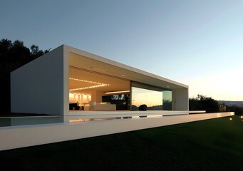 Obraz premium Modern House With Large Windows And Open Layout