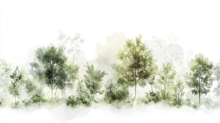 Obraz premium A serene landscape featuring watercolor trees, perfect for nature-themed projects and calming backgrounds.