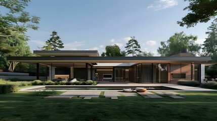 Fototapeta premium Modern House with Pool and Landscaping