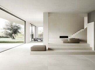 Modern Minimalist Living Room Interior Design with Large Windows