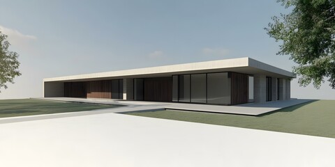 Modern Architectural Design of House with Concrete Walls and Wooden Accents