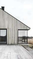 Fototapeta premium Modern Wood House with Deck and Large Windows