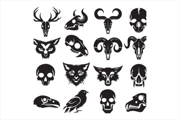 Animal skull silhouette, icons set  30.eps