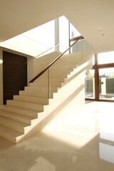 Fototapeta premium Modern Interior Design With Stone Staircase and Glass Railing