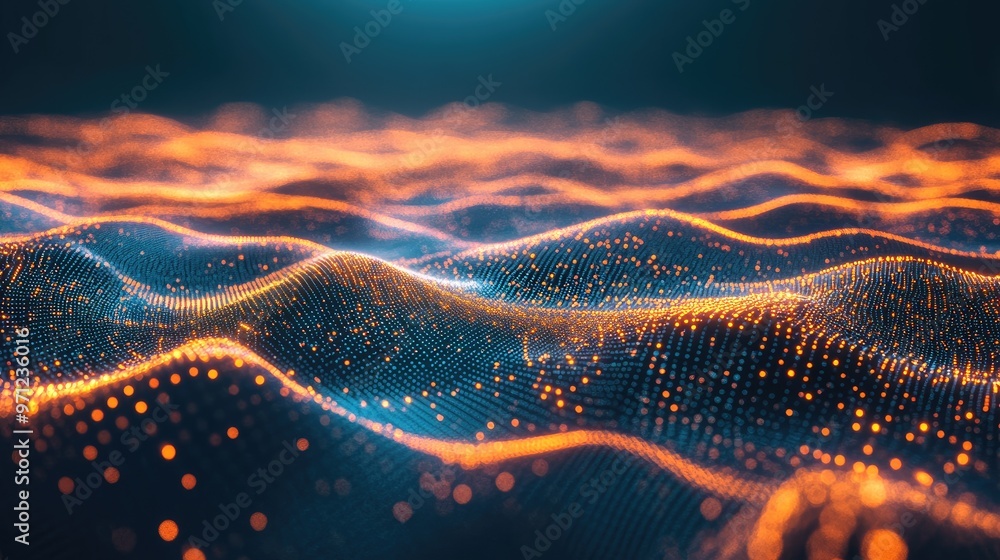 Poster futuristic abstract digital network, with lines and dots forming complex connections, representing d