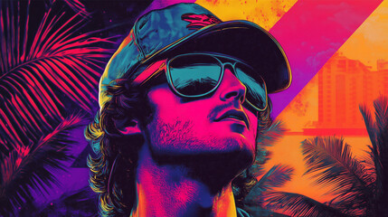 Vintage Neon Lights Poster with Grain Effect	80s